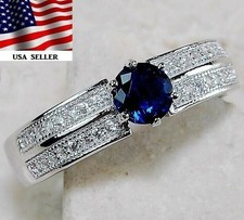 1CT Treated Blue Sapphire  Topaz 925 Solid Sterling Silver Ring Sz 7 UB4-6