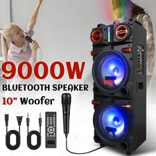 9000W Dual 10'' Bluetooth Speaker Subwoofer Heavy Bass Sound System Party w/ Mic