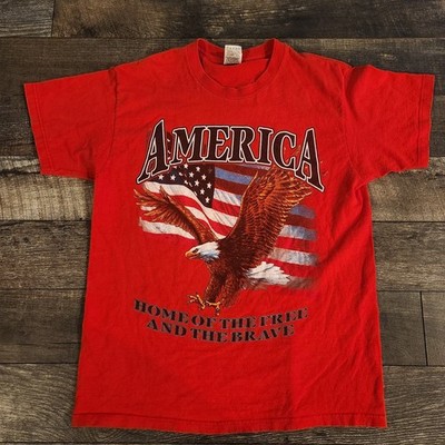Vintage 90s America Bald Eagle T Shirt Tee Large Flag Made In USA Red Free Brave