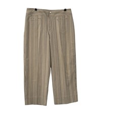 Chico's Striped Pants Wide Leg Cropped Trousers Beige Cream Black Size 3/XL