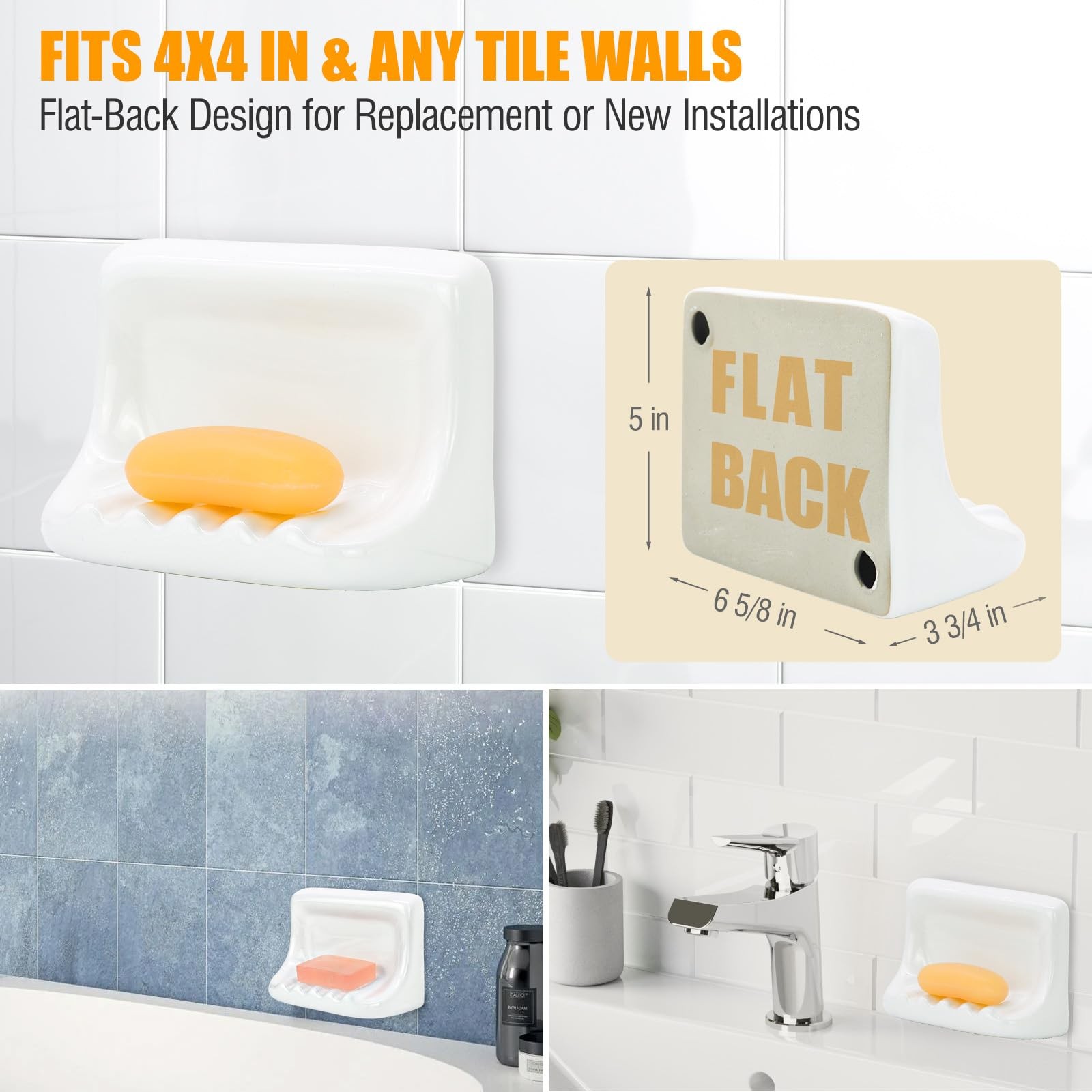 AIMAIAIMAI GJ-012-1 Shower Wall Soap Holder Ceramic Soap Dish 4x4 Inch ...