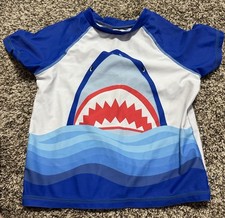 Andy Evan Boys Shark Rash Guard Blue White Swim Shirt Size 5Y Nautical Summer