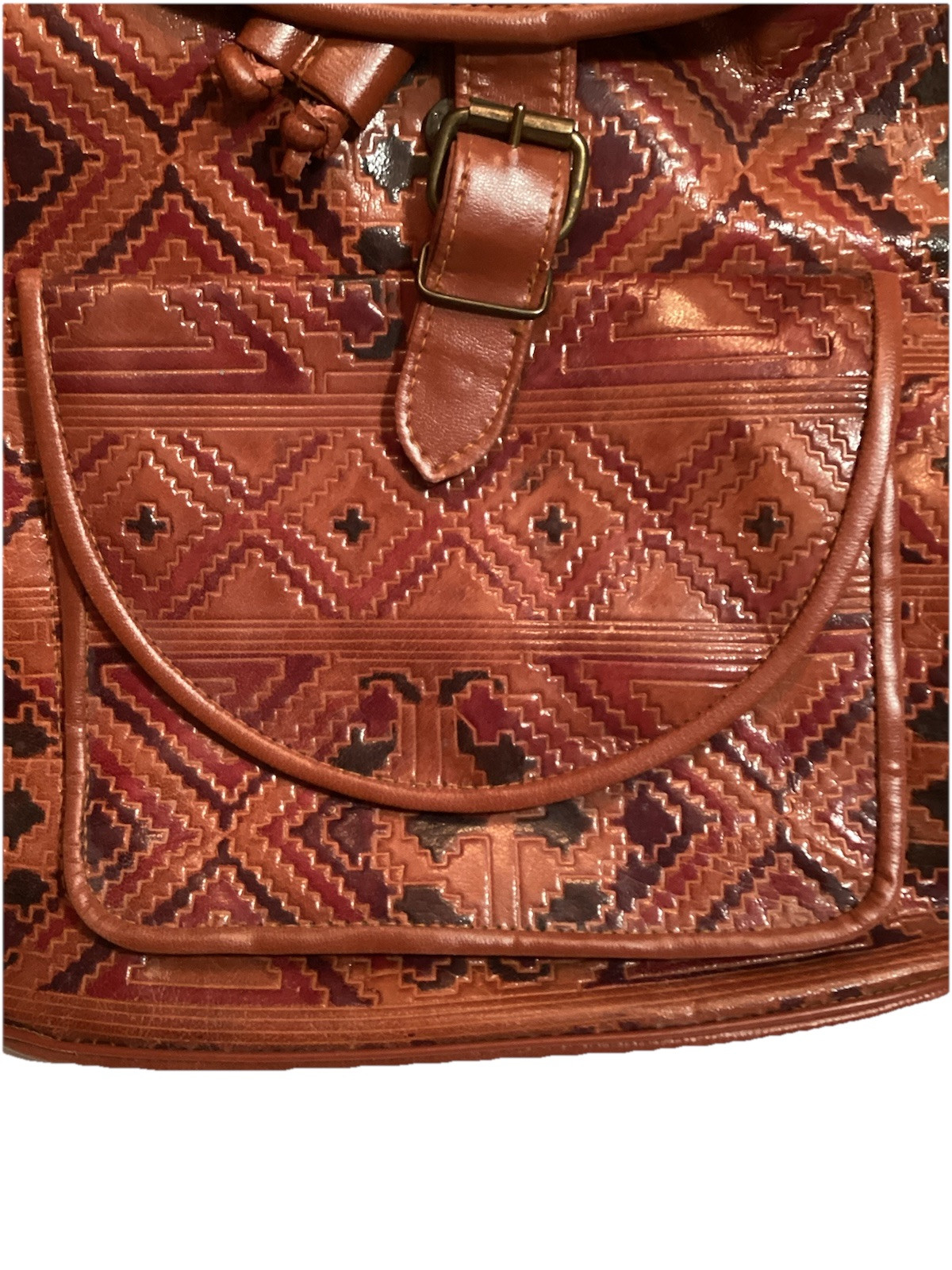 Genuine Leather Back Pack Drawstring Brown Hand M… - image 2