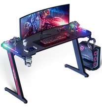 Scrivania da gaming LED,  grande da 140x60 cm con piano in fibra di carbonio