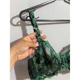 Lise Charmel 36D Emerald Green Black Sheer Floral Embroidered Lace Underwire Bra