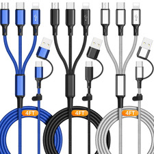 3Pack Multi 6 in 1 Fast Charging Cable 4FT/1.2M Quick Charge Cord Nylon Braided