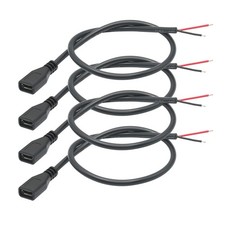 Short Micro USB Female 2 Pin Bare Wire,30cm/11.8in to 30cm, Black