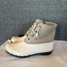 Sperry Saltwater Quilted Wool Duck Boots Women's 7.5 Oatmeal Oyster Side Zip