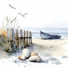 Wandbild Ruderboot Strand Meer Maritim Landschaft Deko Bild Wanddeko Wandfliese
