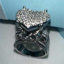 Sterling Silver 925 Heart Cocktail Ring with White Cubic Zirconia, Size 9