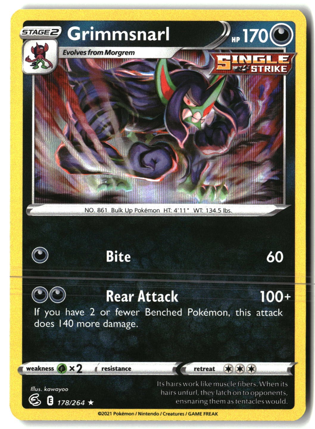 Grimmsnarl 178/264 Holo Rare Fusion Strike Pokemon Near Mint