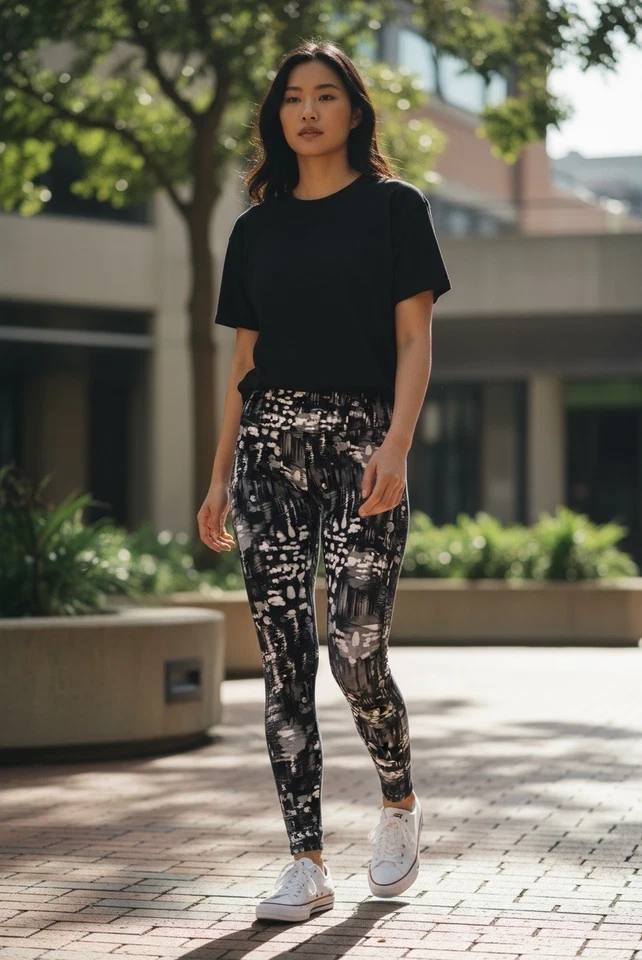 Leggings deportivos MARIKA grandes negros grises blancos abstractos de yoga  Foto 3 de 4