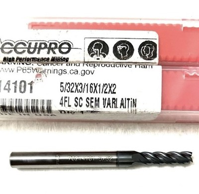 2PC Accupro 70214101 5/32'' 4FL Square End Mill Solid Carbide AlTiN NEW