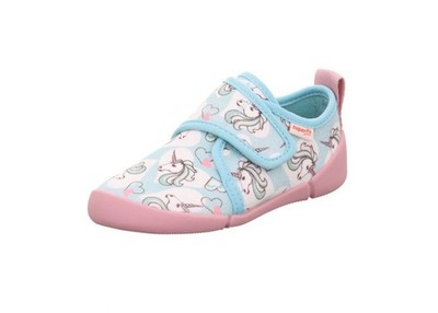 Superfit Venti Mädchen Hausschuhe,Barfußschuh,Textil,Klett,Grün,Einhorn,Gr.25-32