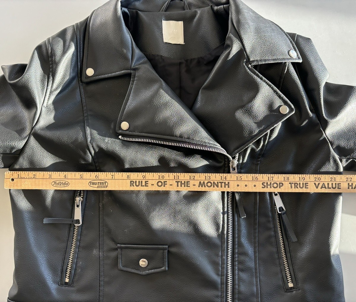 H&M Divided Jacket Womens Large Faux Leather Full Zip Biker Black 