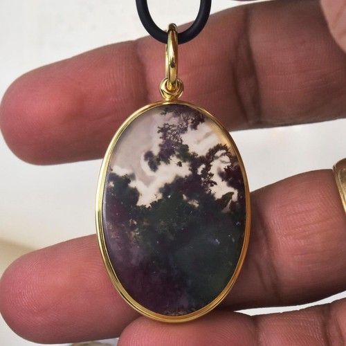 Ciondolo Oro Vermiglio Argento Sterling & Viola Agata Calcedonio Cabochon 10.18 - Foto 7 di 12