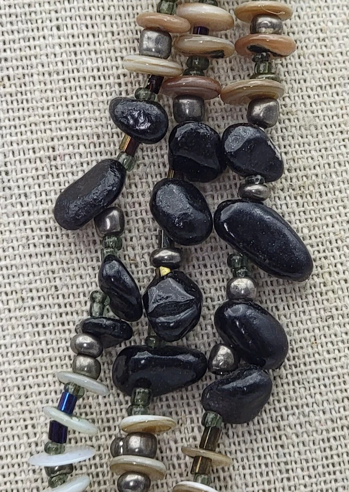 Cg Madreperla Mosaico Círculo Colgante Fregona Ónix Cuentas Collar 20 Pulgadas Foto 4 de 4