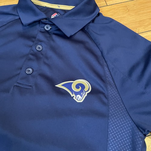 NFL Majestic Cool Base Los Angeles Rams Blue Polo Short Sleeve Shirt Men Sz S - Picture 2 of 4