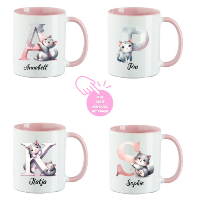 Katze Tasse Personalisiert mit Wunschnamen  Geschenkidee Buchstabe Watercolor