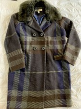 Clements Ribeiro Ladies Wool Blend Vintage Coat Navy Grey Check L Uk 14