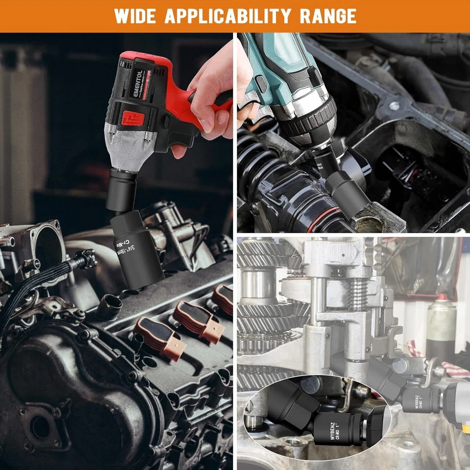 Universal Joint Swivel Socket Adapter Set 3/4"Drivers,U-Joint Drive CR-MO Impact - Image 3 of 4