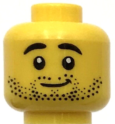 Lego New Minifigure Head Dual Sided Black Eyebrows and Stubble Smirk Smile Laugh