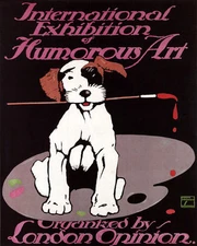 POSTER EXHIBITION OF HUMOROUS ART DOG PAINTER PALETTE VINTAGE REPRO FREE S/H