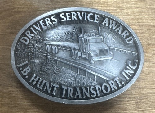 J B Hunt Transport Inc Drivers Service Award Brass Belt Buckle Trucker Trucking