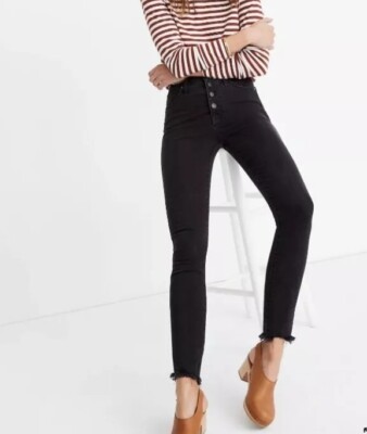 Madewell Women's Berkeley Black Button Fly Skinny Jeans Size 24 Raw Hem