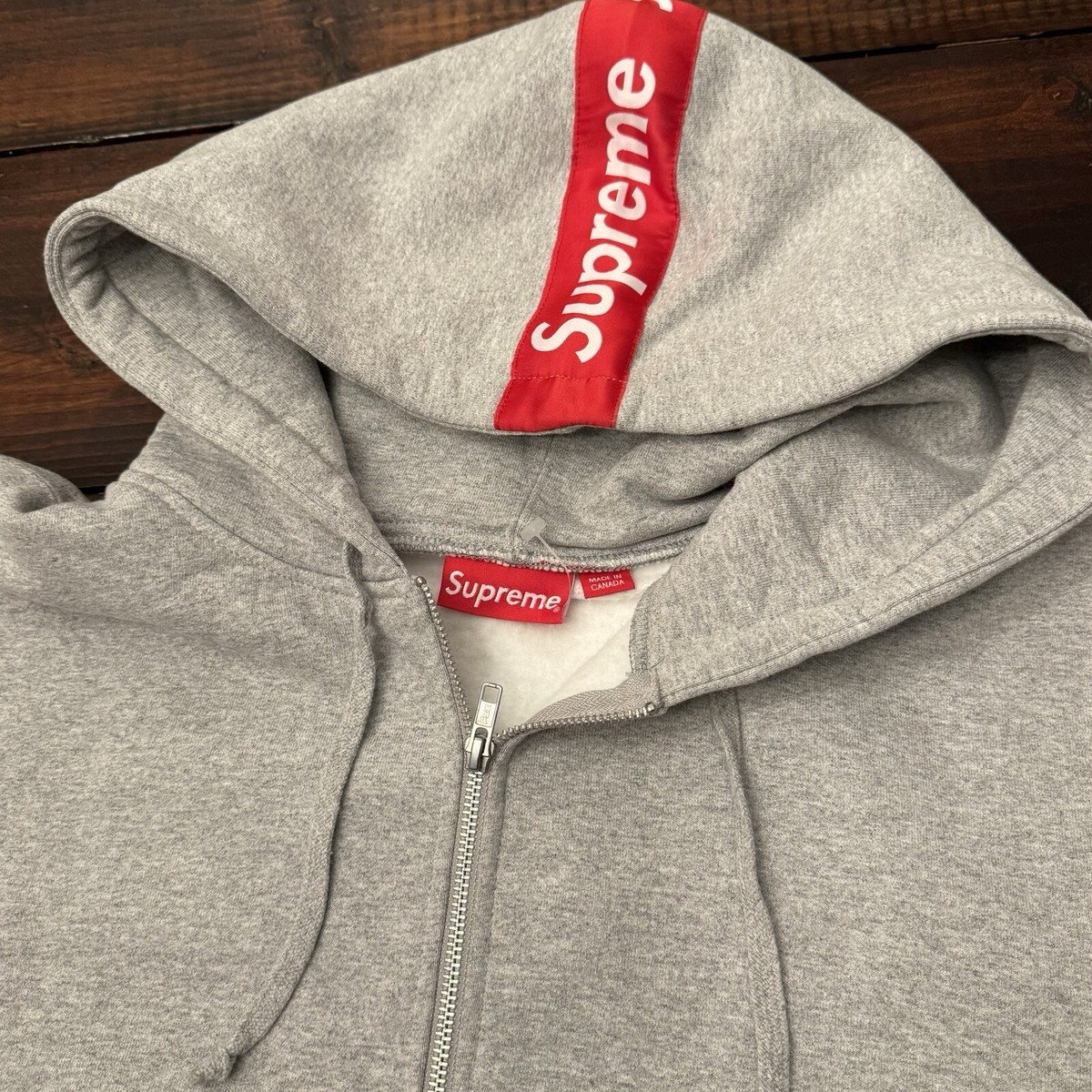 Supreme Logo Tape Zip Up Hooded Sweatshirt FW14 Sz XL Authentic