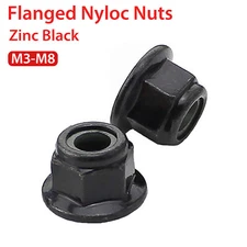 Flanged Nyloc Nuts Flange Nylon Insert Locking Nut Zinc Black M3 M4 M5 M6 M8
