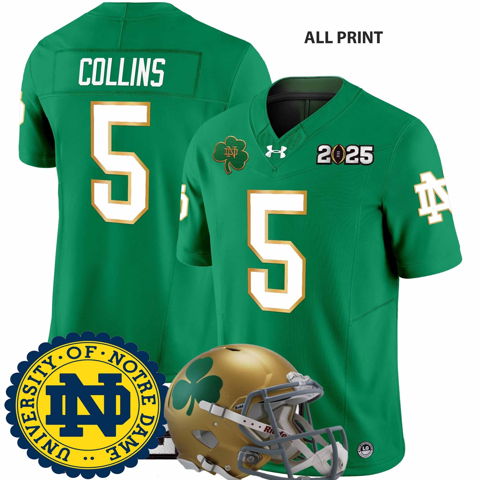NotrexDameFightingxIrish #5 BeauxCollins 2025CFP Final Football Jersey–All Print