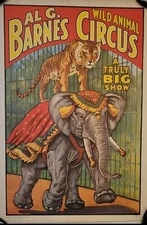 1960  BARNUM  CIRCUS Tiger Elephant Mini Poster Circus World Museum 19"x13.5"