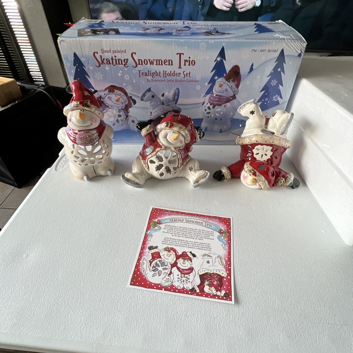 Blue Sky Skating Snowmen Trio Tealight Holder Heather Goldmine