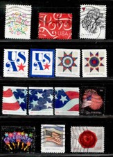 STARS STRIPES 14 Stamps Red White Blue Flags US Lot Used