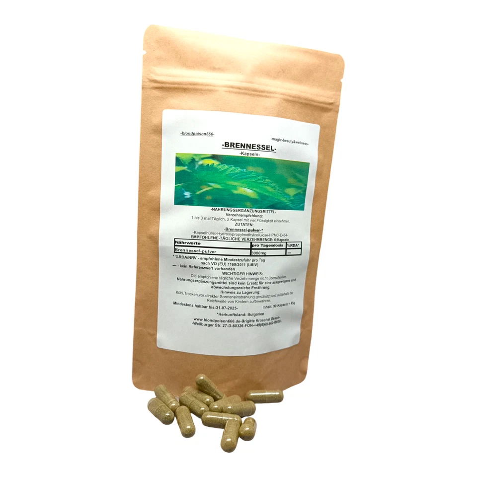 90 x 500mg BRENNESSEL Kapseln VEGAN  Blatt Pulver kontroll Anb VEGETARISCH - Bild 2 von 3