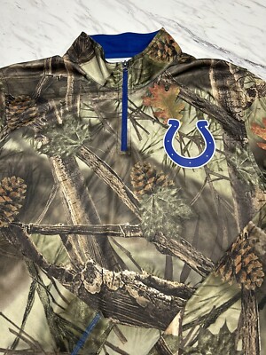 Indianapolis Colts NFL Team Mens Pullover TX3 Cool Sz M Camo 1/4 Zip  Shirt