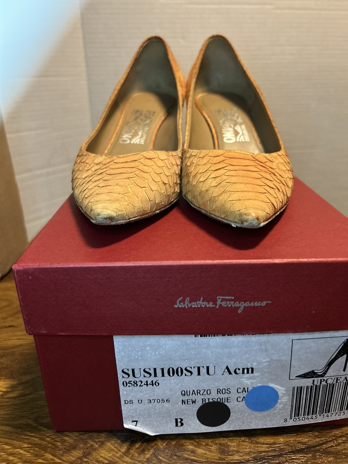 VTG Salvatore Ferragamo Susi Python Pattern Orang… - image 18