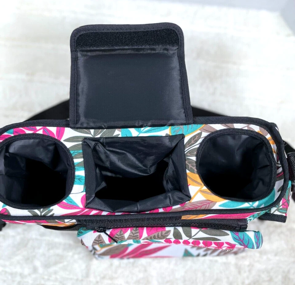 Organizador de Cochecito Universal Portavasos Aislado Bolsa Desmontable Correa Estampado de Hojas Foto 4 de 4