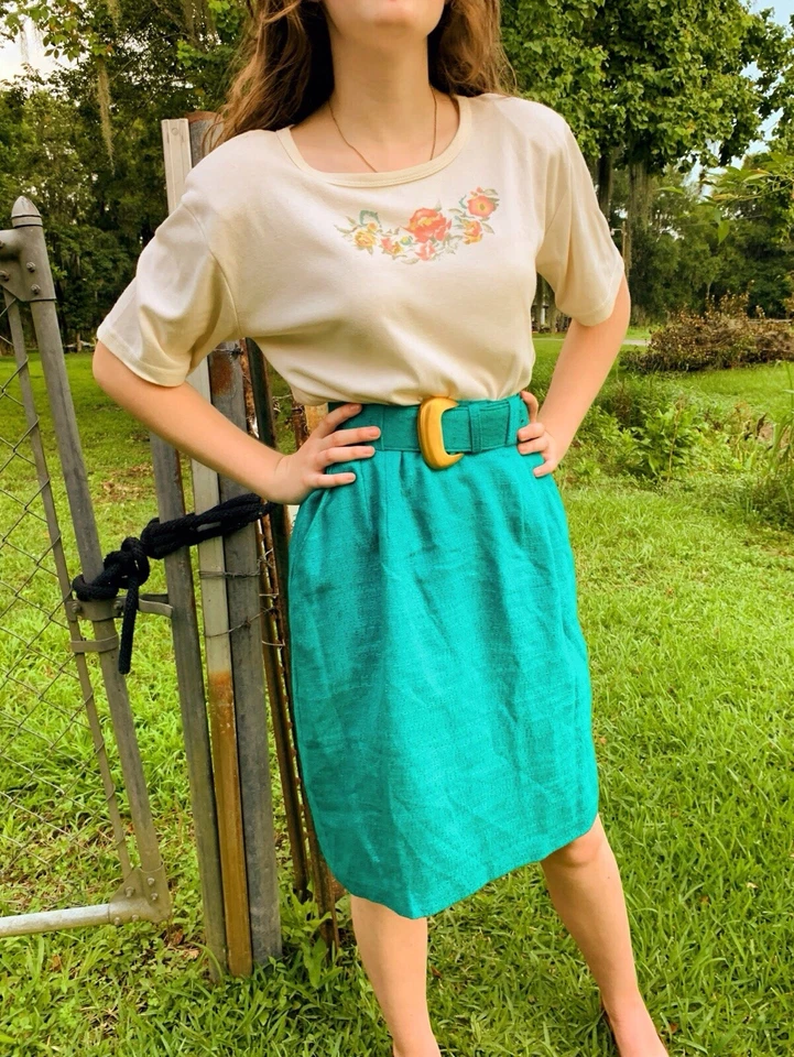 Worthington Años 80 Vintage Turquesa Clásica Falda Lápiz Cottagecore Primavera Foto 2 de 3