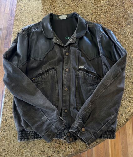 VINTAGE BLACK GUESS DENIM & LEATHER VINTAGE JACKET 1980’S MEN’S LARGE