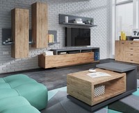 Wohnwand Set Bota 4-Teilig Anbauwand Anthrazit Ribbeck Eiche