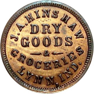 1863 Lynn Indiana Civil War Token J A Hinshaw R7 Rare Town