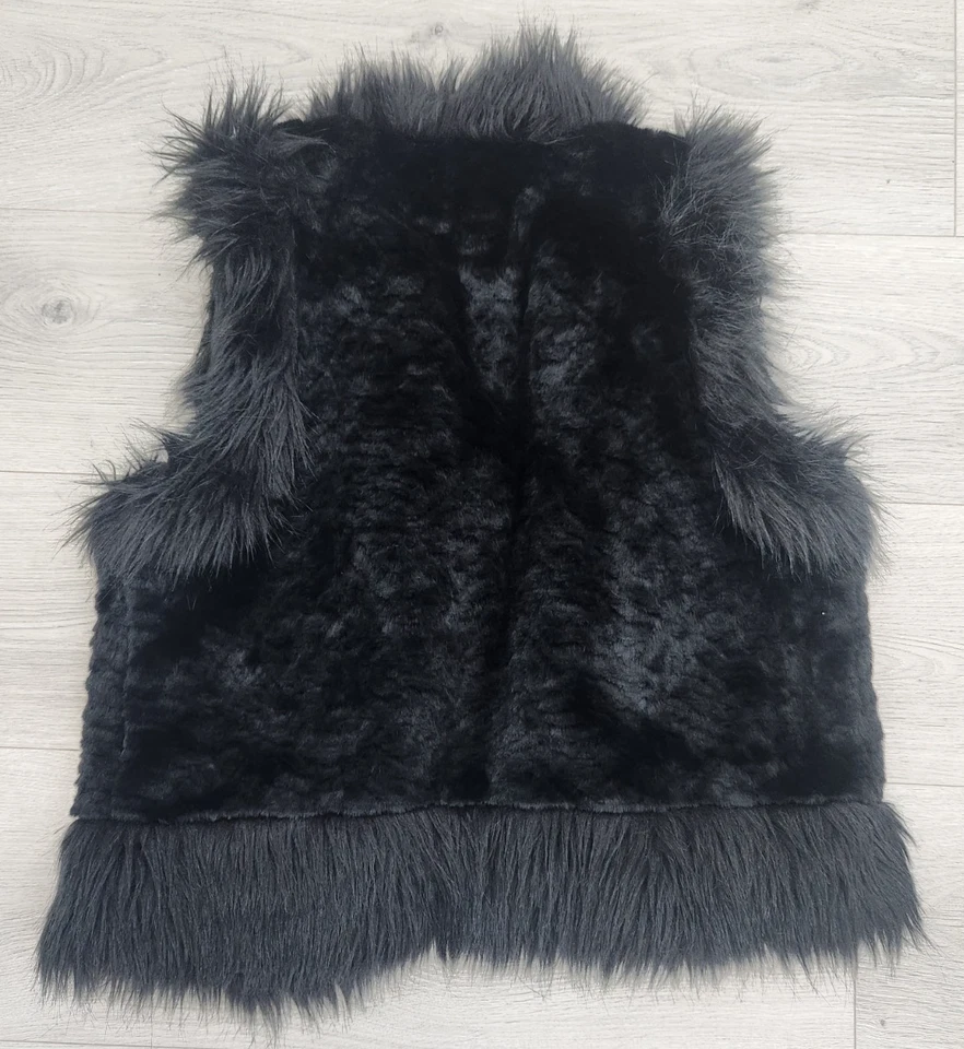 Chaleco LOFT Negro Imitación Piel Talla S Sin Mangas Borde Peludo Suave Felpa Forrada Chaqueta Foto 2 de 4