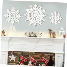Wooden Snowflake Ornaments Sign Christmas Decorations 3Pack, Wood Large White