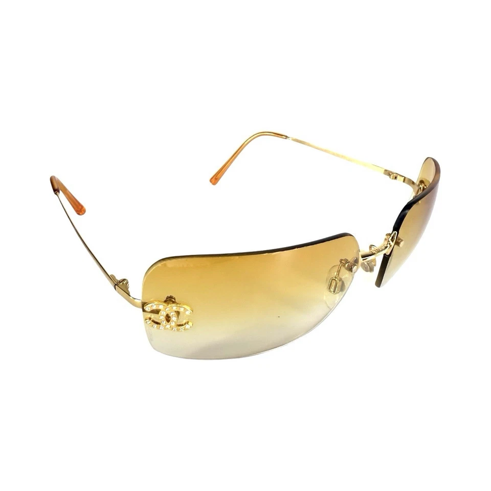 CHANEL CC Logo Brown and Gold Rimless Sunglasses - Image 4 of 4