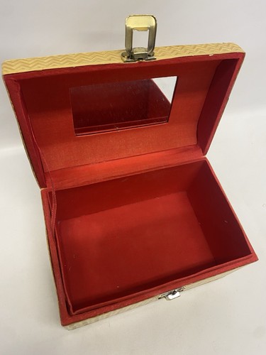 Vintage Wicker Purse Bamboo Handle Red Velvet Lined Jewelry Box Makeup Carrier - 第 7/8 張圖片