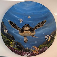 Tartaruga marina. Quadro subacqueo. Quadro acrilico originale su tela rotonda.