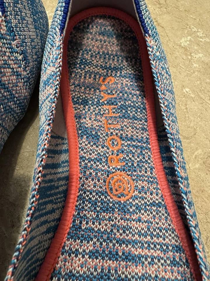 Rothys biqueira redonda turquesa mesclado tamanho 12 edição limitada azul rosa balé plano - Imagem 3 de 4