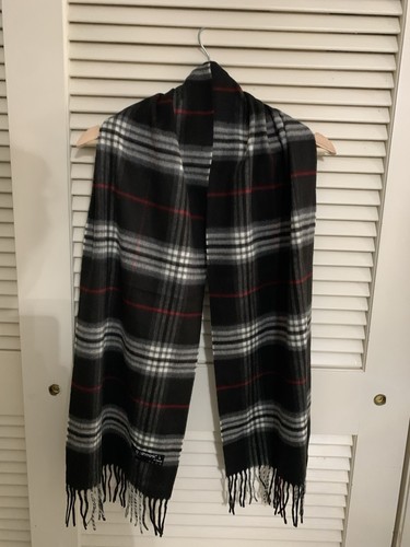 V. Fraas Cashmink Scarf 100% Acrylic, Black, Gray, Red Plaid, Made in Germany
